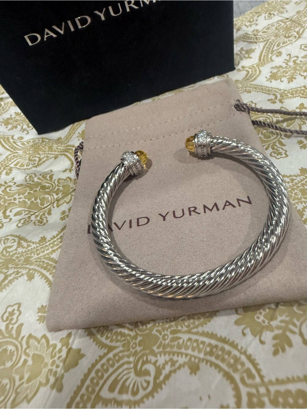 David Yurman Silver Cable Cuff with Gold Heart Accent - Picture 4 of 5
